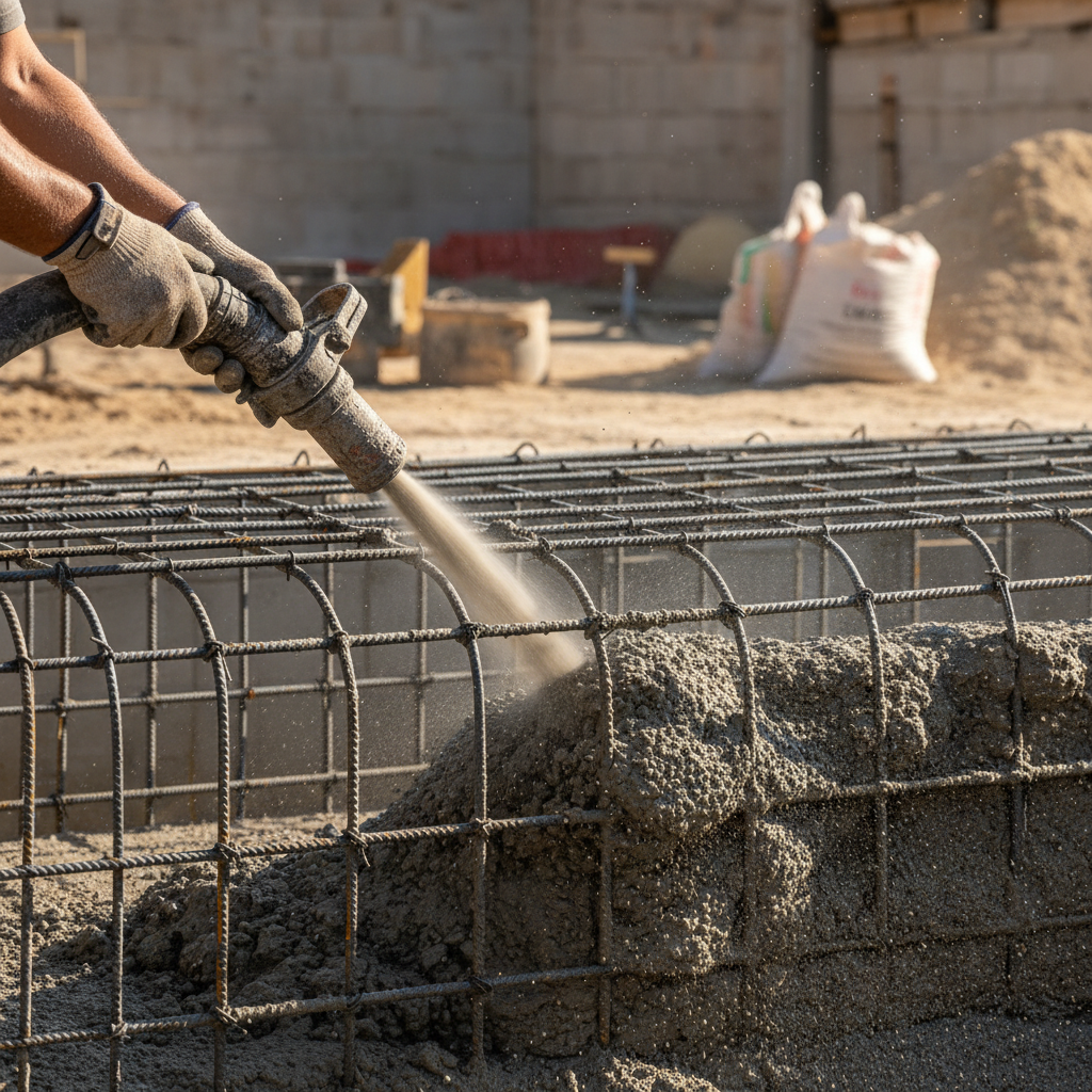 Gunite pneumatic application onto rebar framework , on-site pool shell construction, Sarasota FL