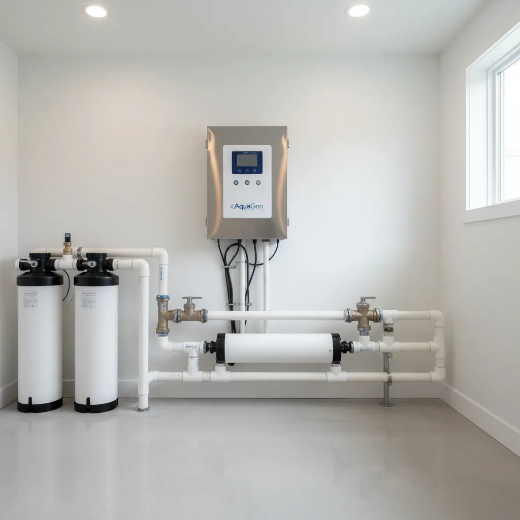 Salt chlorinator equipment panel, clean modern pool equipment installation